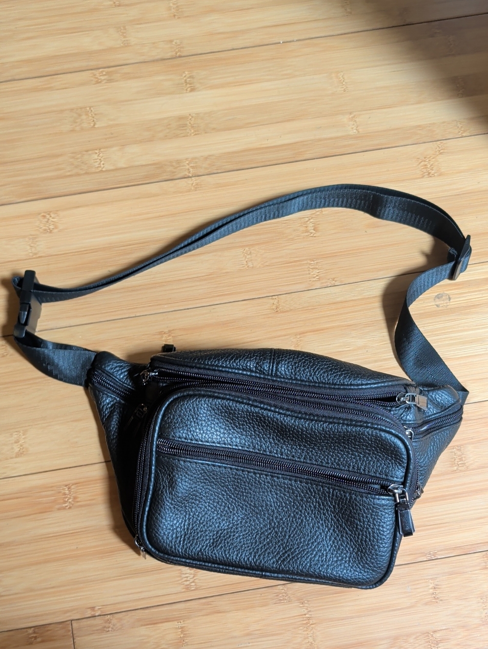Black Leather Waist Bag Fanny Pack Belt Bag